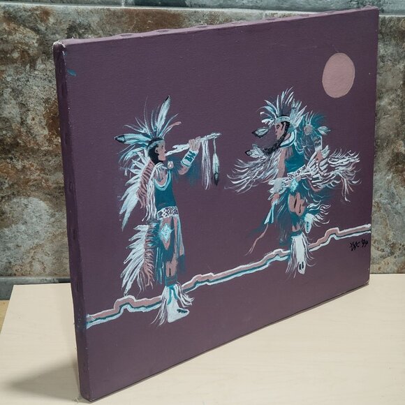 Vintage Native American Eagle Dance Canvas Painting 1994 Signed - Picture 7 of 13